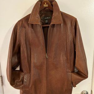 Women’s Brown Lambskin Leather Lined Full Zip Jacket – EDDIE BAUER Size XL/14